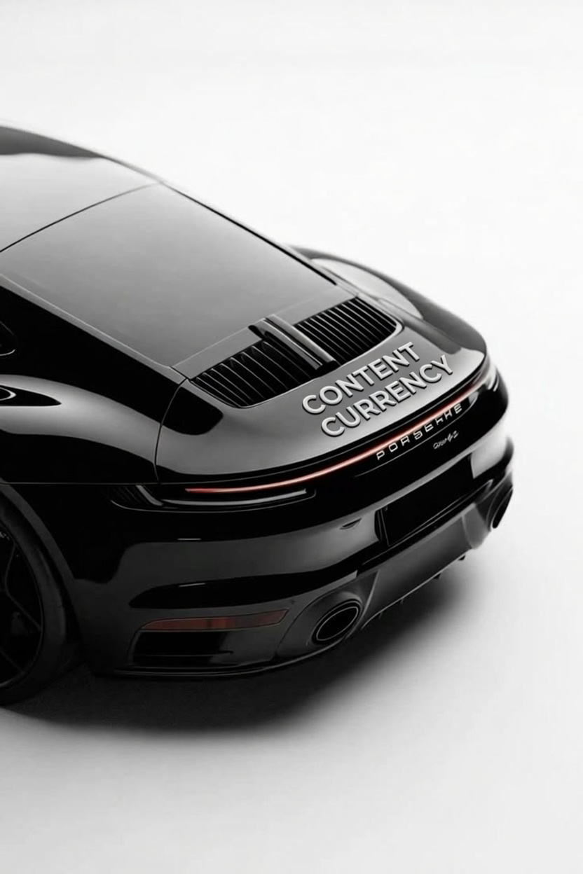 Porsche 911 with Content Currency badge